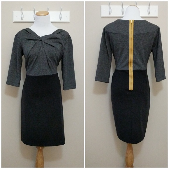 Grey and black knot front knit dress - Picture 1 of 5